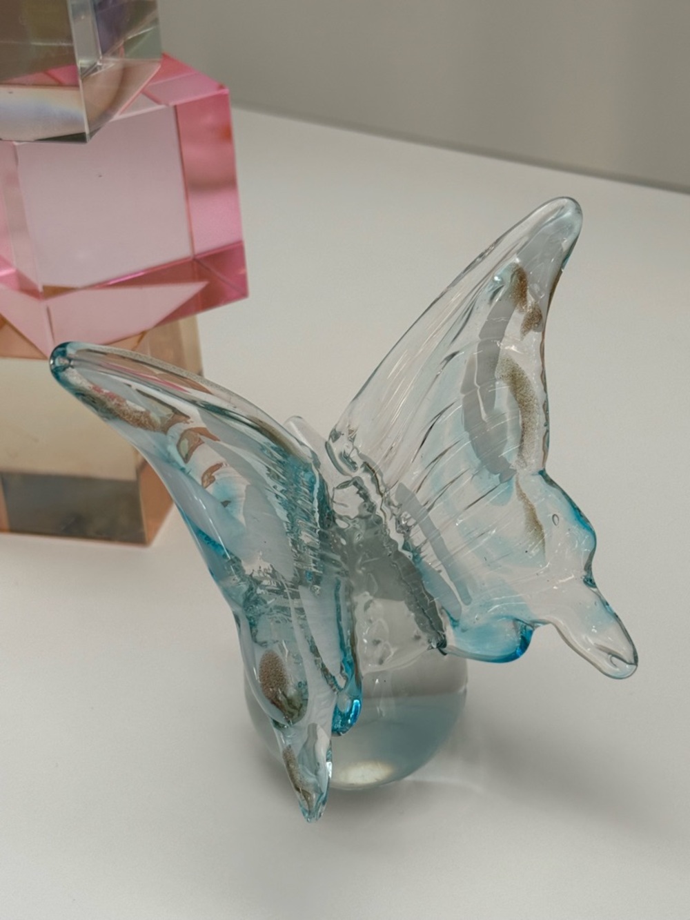Glass Blue Butterfly Paperweight - Home Art Accent
